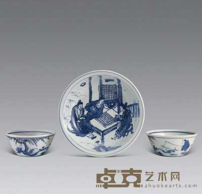 明成化 青花人物杯盘三件套（出海瓷） 直径14.5cm